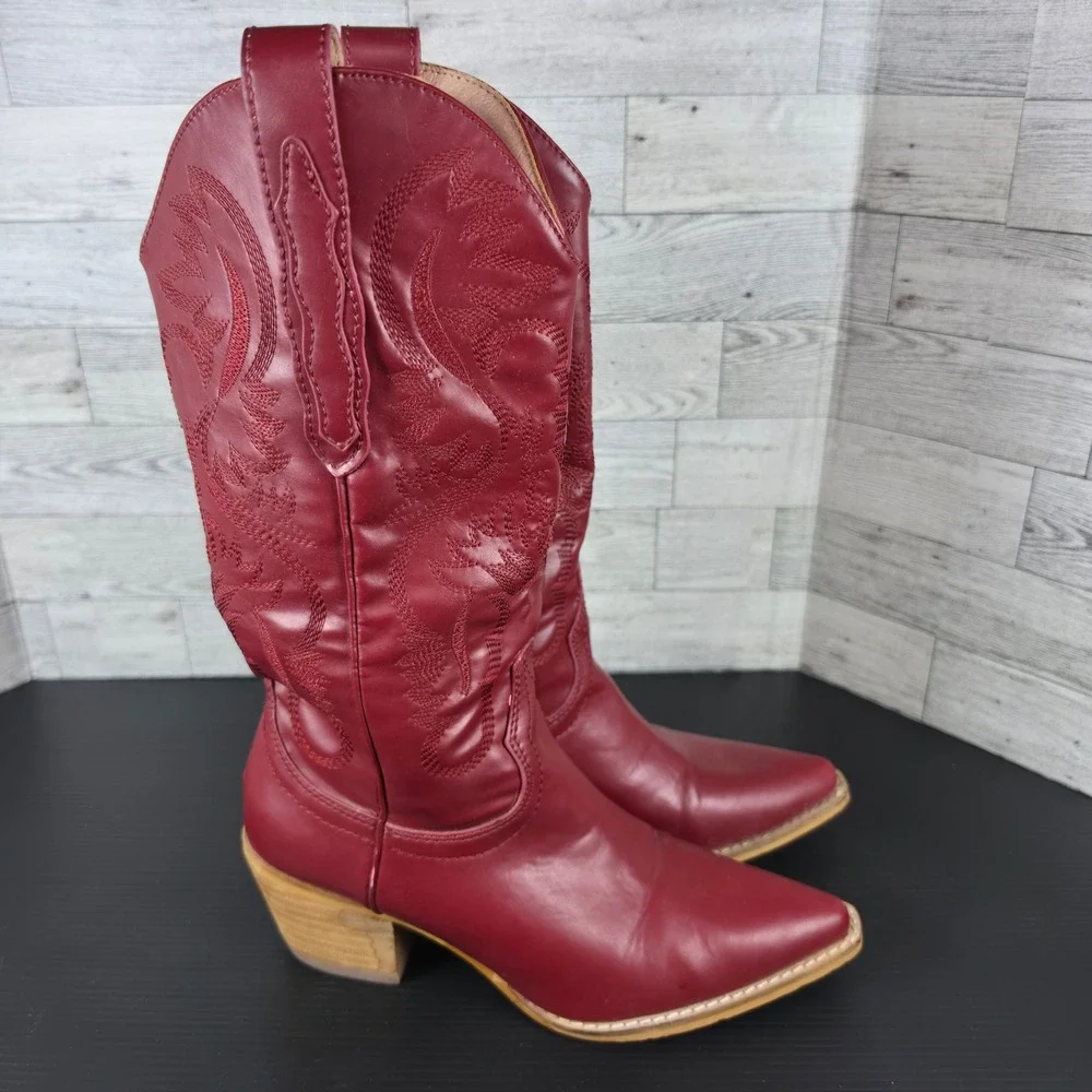 Arider Girl Kids Red Western Cowboy Boots Pointed Toe Stacked Heel Size 7 EUR 37